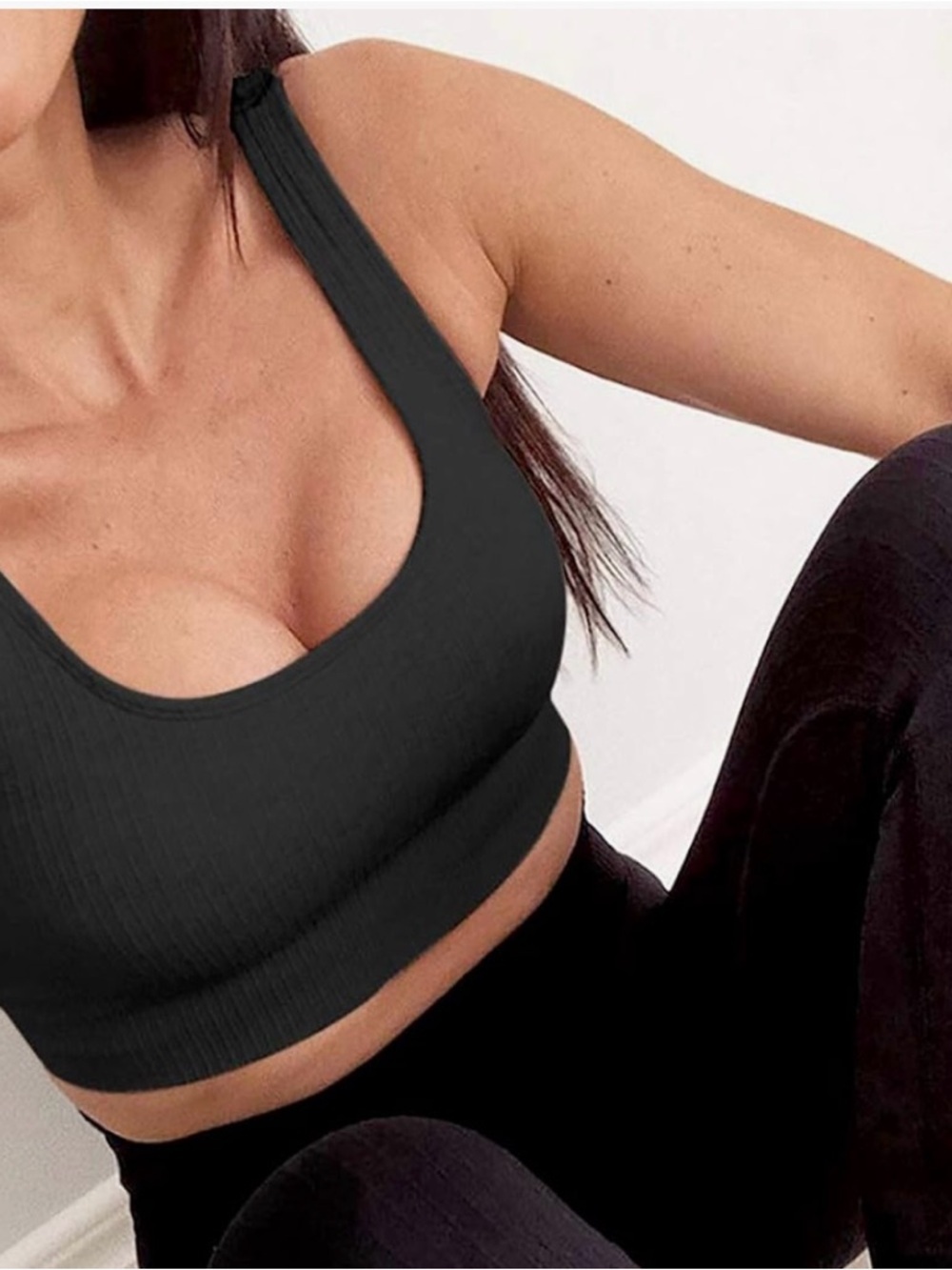 Black Ribbed Seamless Yoga Set Small | 2 Piece Gym Outfit Athleisure - Picture 4 of 8